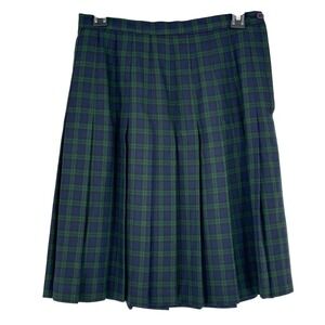 Vtg Tofy Navy Blue Green Plaid Pleated Midi Skirt Preppy Academia Heritage